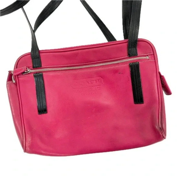 Coach Leatherware Berry & Black Leather Messenger Travel Bag Style 5068 Vintage - Picture 7 of 17